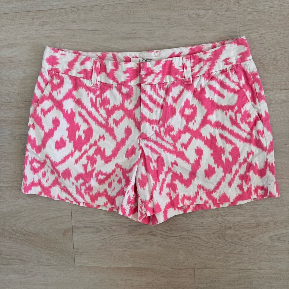 LOFT Pink Ikat Shorts Women's 6 Linen Blend Summer Preppy
